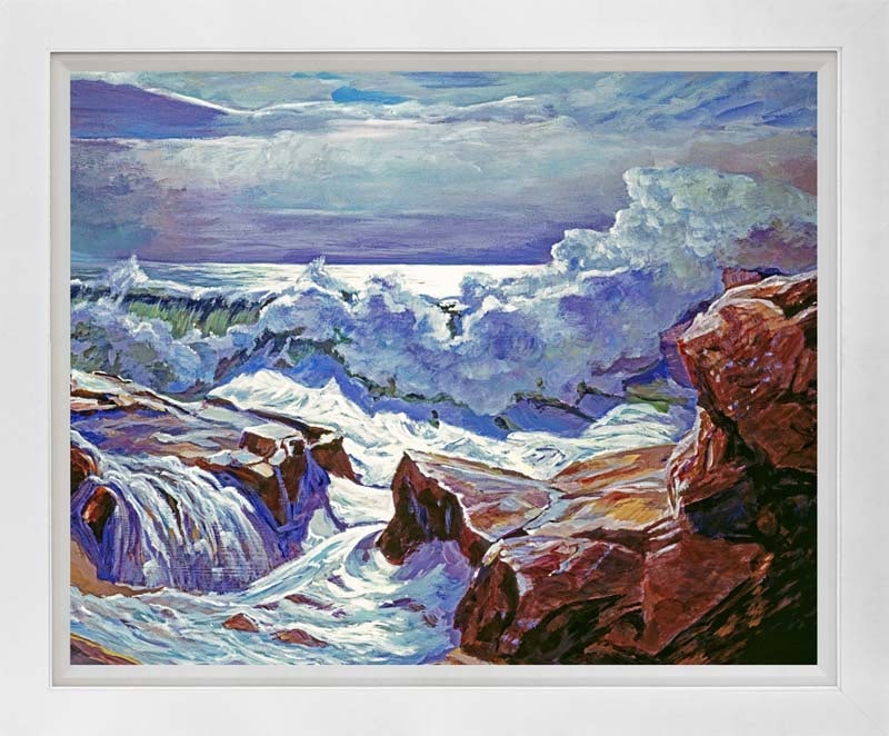 David Lloyd Glover (American 1949) Roar of the Surf Monterey Mixed Media Original Painting on canvas: Mixed Media Original Painting on canvas David Lloyd Glover. One of a kind. Hand signed by the artist. On canvas. Approx image size 24 x18 inches. Custom framed and includes certificate. This work was 
