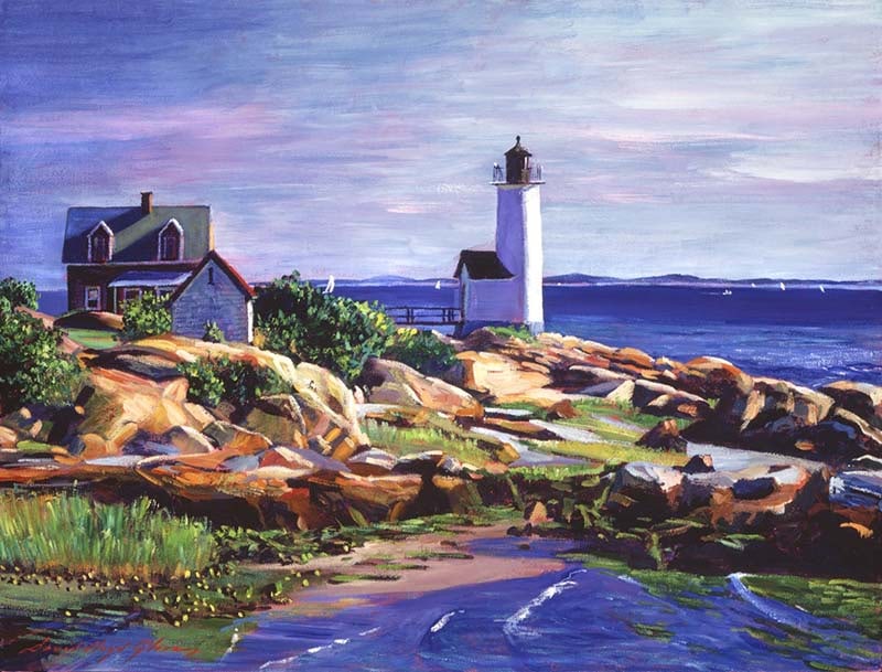 David Lloyd Glover (American 1949) Maine Lighthouse Original Mixed Media Painting on canvas David: Mixed media on canvas by David Lloyd Glover Hand signed by the artist. On canvas image size Approx image size 18x24 inches Custom framed and includes certificate This work was purchased directly from 