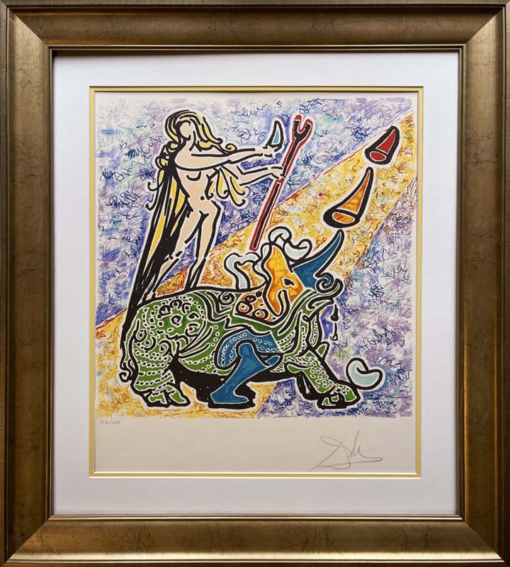 Salvador Dali (Spanish 1904-1989) Rhinoceros Le Jungle Humane Suite 1976 Original Lithograph Limited: Salvador Dali (Spanish 1904-1989) Le Jungle Humaine Suite. Rhinoceros Limited Edition original. Lithograph from 1976. Salvador Dali (Spanish 1904-1989) Hand signed and numbered by Dali. Custom