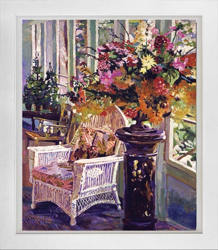 David Lloyd Glover (American 1949) Flower Arrangement Serigraph Limited Edition on paper by David: Limited Edition Serigraph hand signed and numbered by David Lloyd Glover. Hand signed by the artist. Approx image size 30x24 inches. Custom framed and includes certificate This work was purchased dire