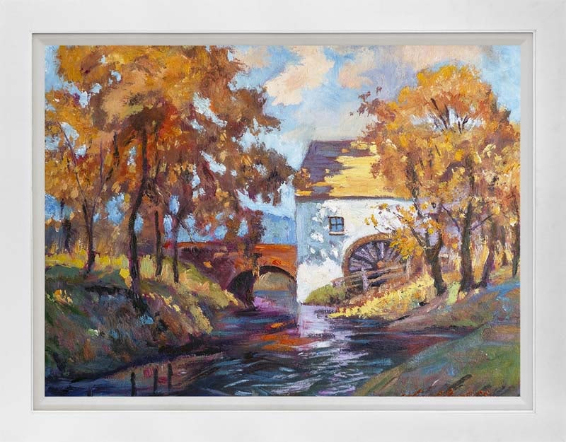 David Lloyd Glover (American 1949) Old Vermont Mill House Mixed Media Original Painting on canvas: Mixed Media Original by David Lloyd Glover Hand signed by the artist. Approx 24x18 inches image size. Custom framed and includes certificate. Art Artwork Artist.