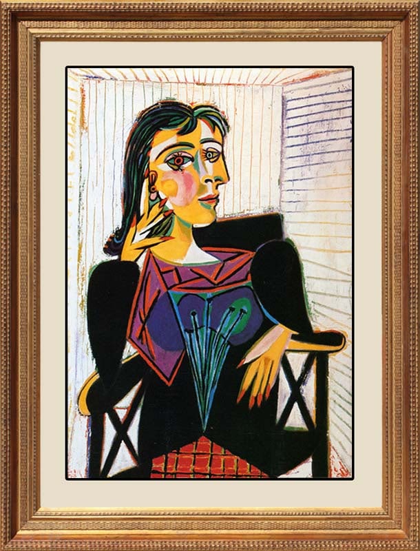 Pablo Picasso (Spanish 1881-1973) Limited Edition Seated Dora Maar Collection Domaine Picasso: Pablo Picasso Seated Dora Maar 24x30 approx. inches. Estate signed. Seated Dora Maar Limited Edition on canvas. Custom framed. Includes documentation. Art Artwork Artist.