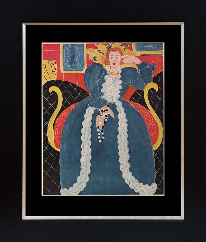 Henri Matisse (French 1869-1954) Lady in Blue Color Plate Lithograph: Henri Matisse (French 1869-1954) Lady in Blue Color Plate Lithograph. Approx 24x20 inches. Custom framed. Includes certificate. Art Artwork Artist.