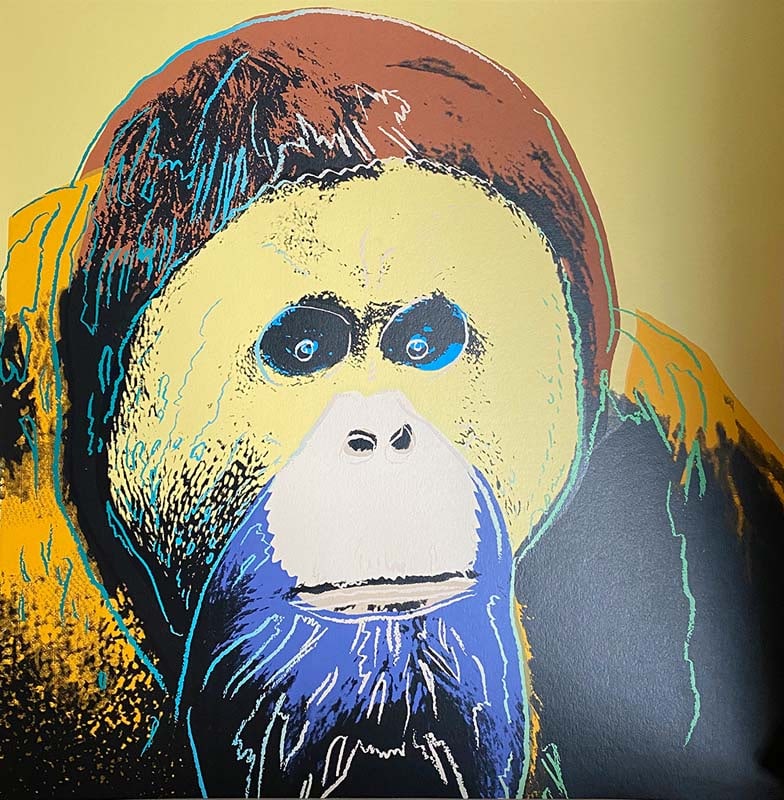 Andy Warhol (American 1928-1987) Serigraph Screenprint Orangutan 1983 from the Endangered Species: Andy Warhol (American 1928-1987) Andy Warhol Orangutan Serigraph Screenprint and Colophon. 1983. 38 x 38 inches approx. Includes Certificate of Authenticity. This unsigned working trial proof was made
