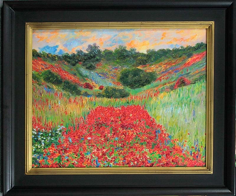 Claude Monet (French 1840-1926) Poppy field at Giverny - Hand Embellished Painting on canvas after (1 of 1)