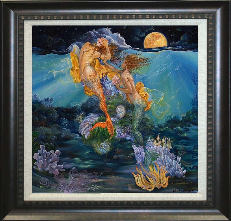 Arina Zodiac Pisces Series Hand Embellished Painting Limited Edition Gemini: Arina Zodiac Series pisces Limited Edition Hand Embellished Painting ink on canvas. Approx 30 x 30 inches. Includes certificate of authenticity. Custom framed. Hand signed by the artist. Limited editi