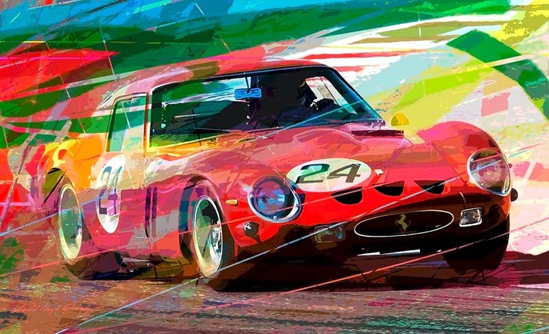 David Lloyd Glover (American 1949) Ferrari 250 GTO Vintage Racing Original Mixed Media Painting on: Mixed media on canvas by David Lloyd Glover Hand signed by the artist. On canvas image size Approx image size 18x24 inches Custom framed and includes certificate This work was purchased directly from 