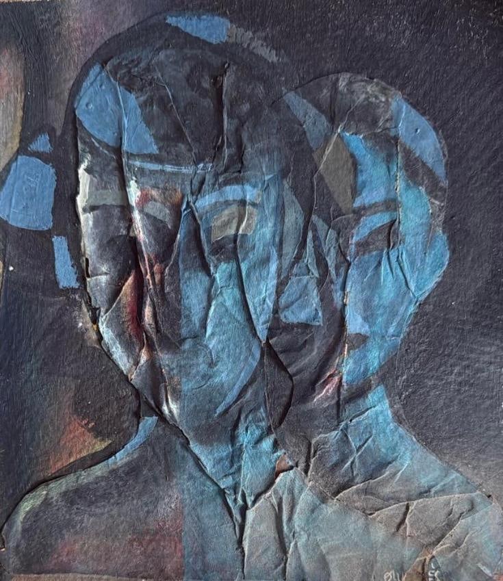 Oil painting on board attributed to Manolo Valdes Oil and collage on board (1 of 1)