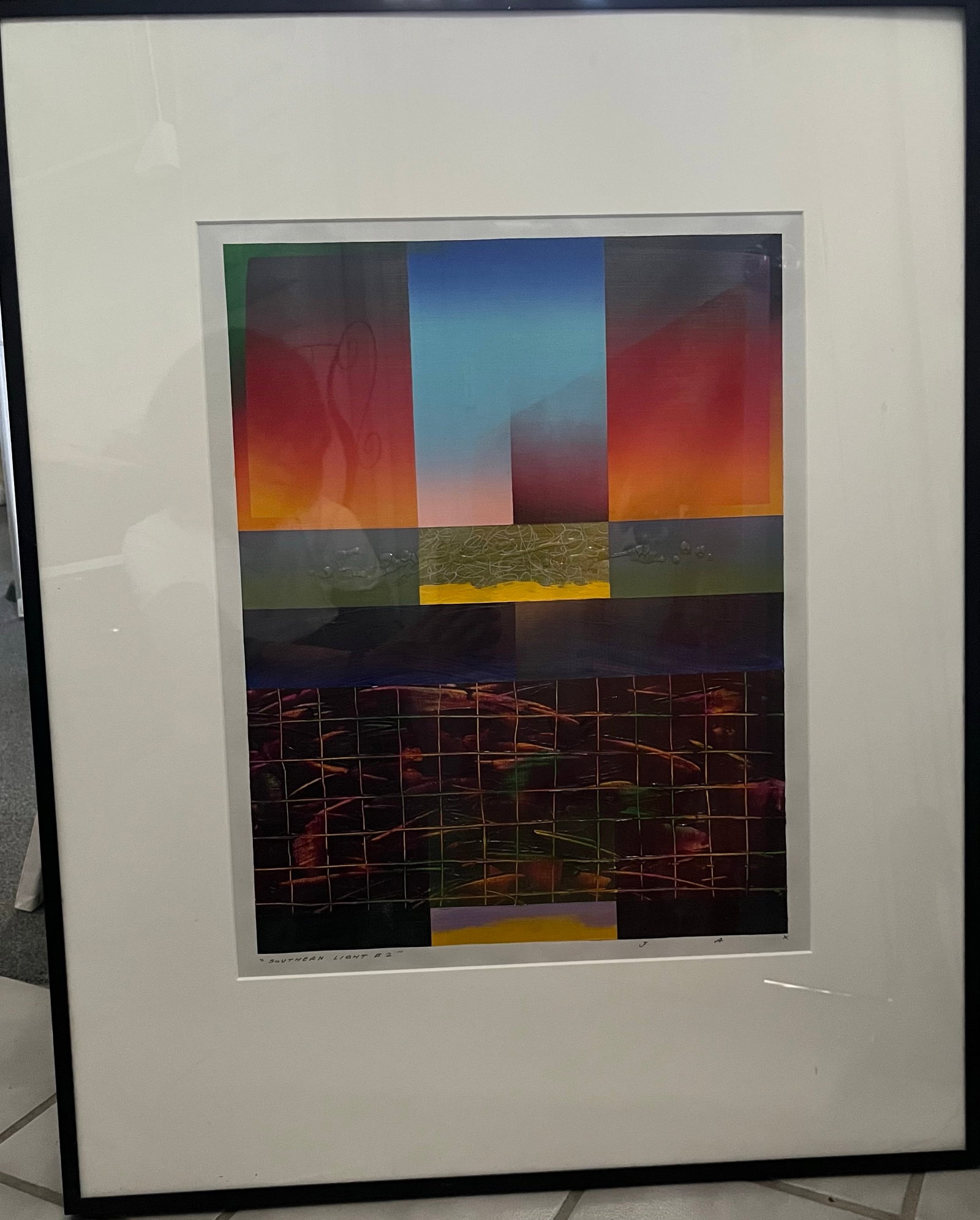 Mixed Media Original. Titled Southern Lights. 30.25 x 25 inches. Framed. (1 of 1)
