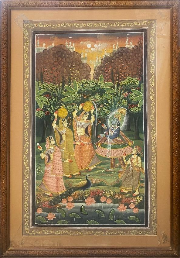 Indian original painting on fabric: Hand painted on fabric 30 x 32 inches image step Art Artwork Artist.