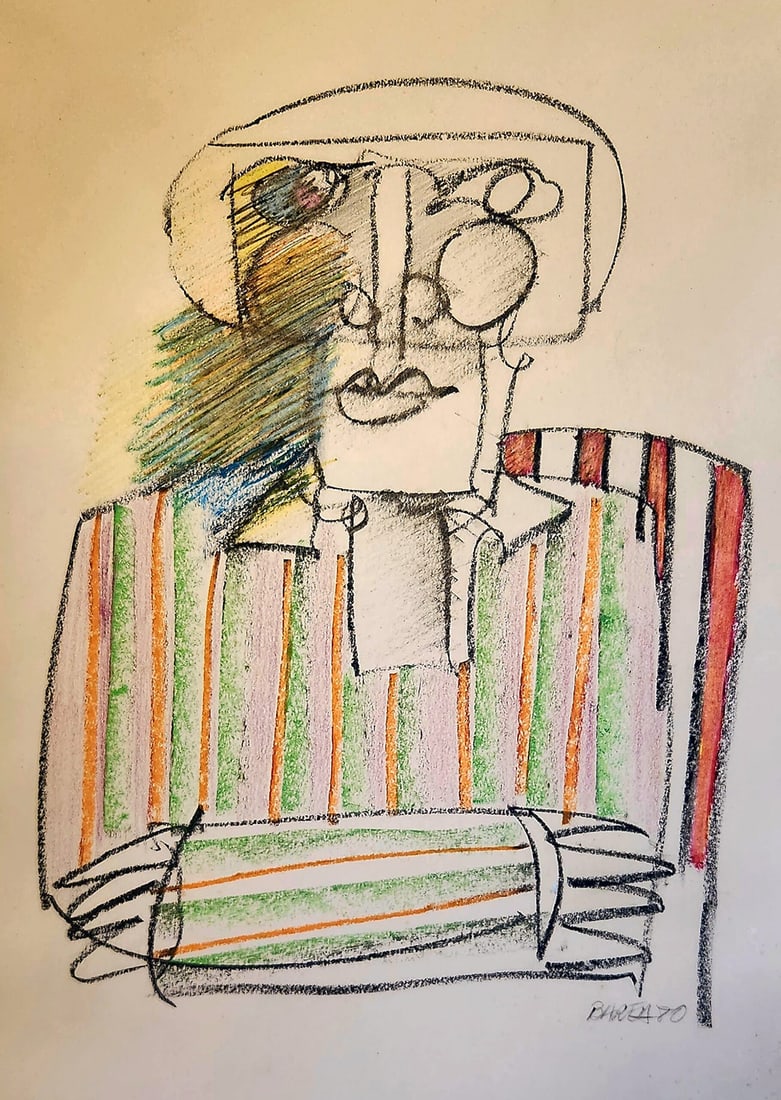 CARLOS BAREA POP ART PORTRAIT CHARCOAL MIXED MEDIA 1970 (1 of 1)