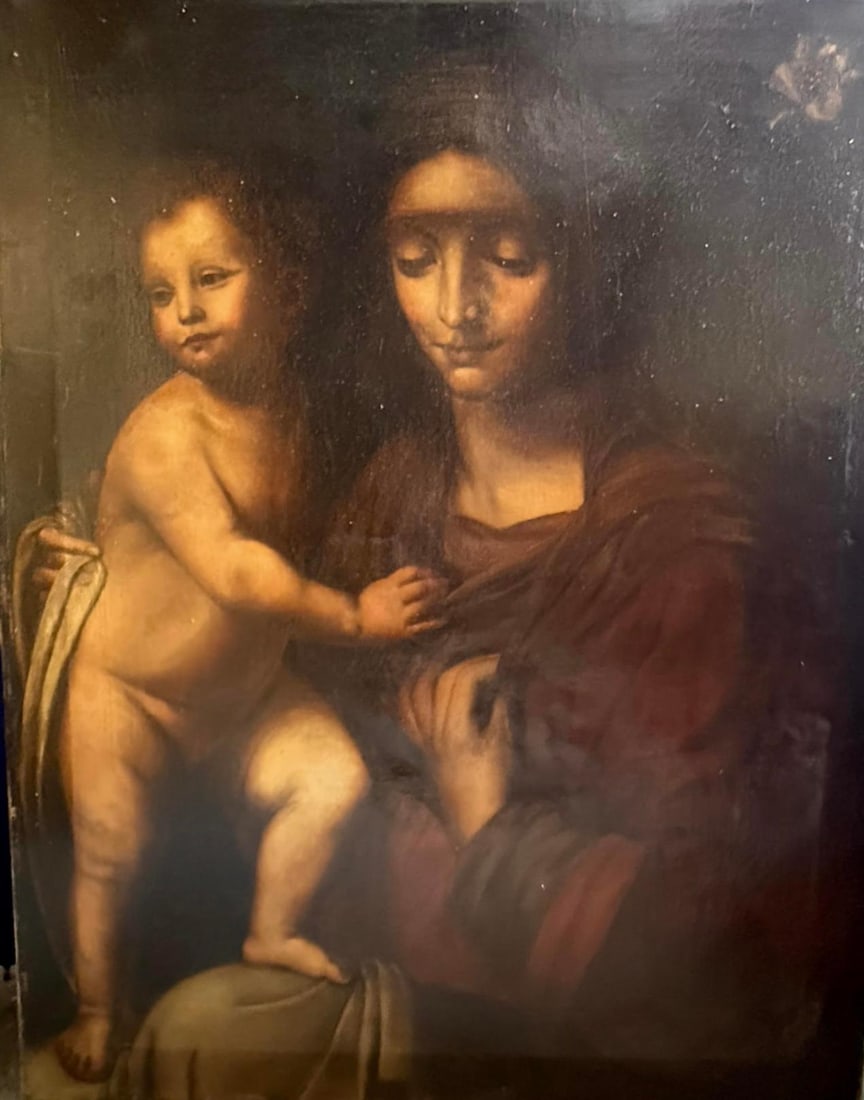 Bernardino Luini (After) Title: Virgin Mary with Child Jesus oil painting on canvas: Artist: Bernardino Luini (After)Title: Virgin Mary with Child JesusTechnique: oil painting on canvas Measurements: 77 x 59 cm.Provenance: Private collection Art Artwork Artist.