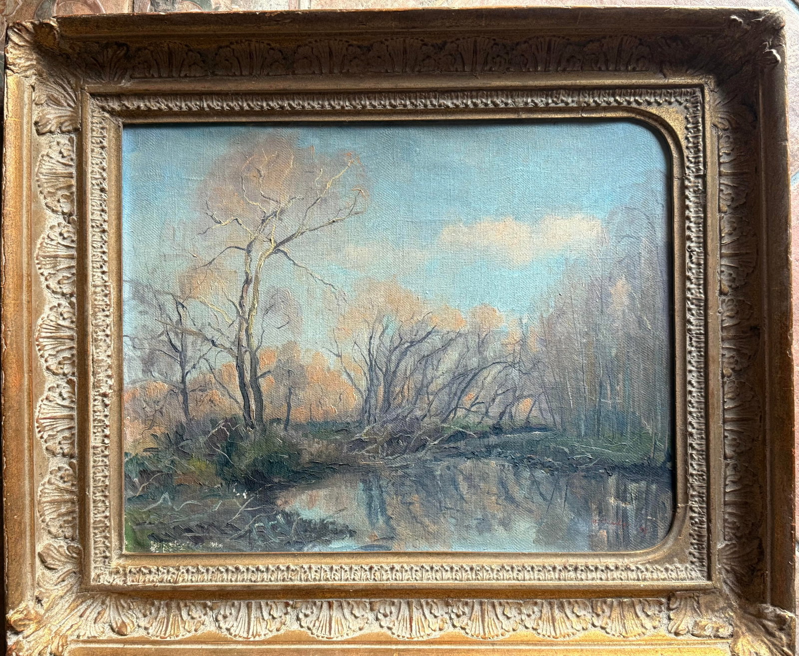 Agu Pihelga Technique: oil painting on canvas Title: Rural Landscape: Agu PihelgaTechnique: oil painting on canvasTitle: Rural LandscapeDimensions: 40 x 51 cmSigned: Bottom right side.Provenance: Private collectionDescription on the back: “Agu Pihelga” 1910-1998
