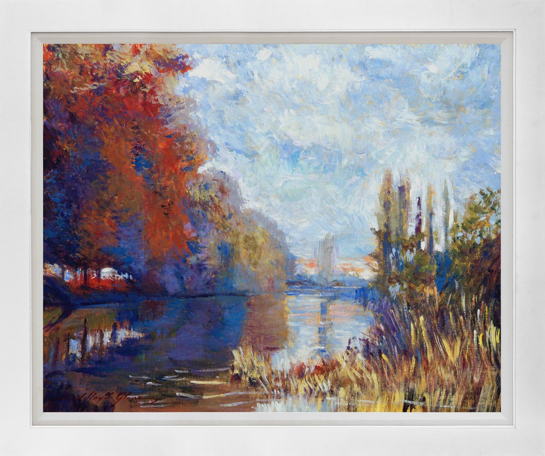 David Lloyd Glover (American 1949) Argenteuil on the Seine Mixed Media Original Painting on canvas: Mixed media on canvas by David Lloyd Glover Hand signed by the artist. On canvas image size. Approx image size 18x24 inches. Custom framed and includes certificate. This work was purchased directly fr