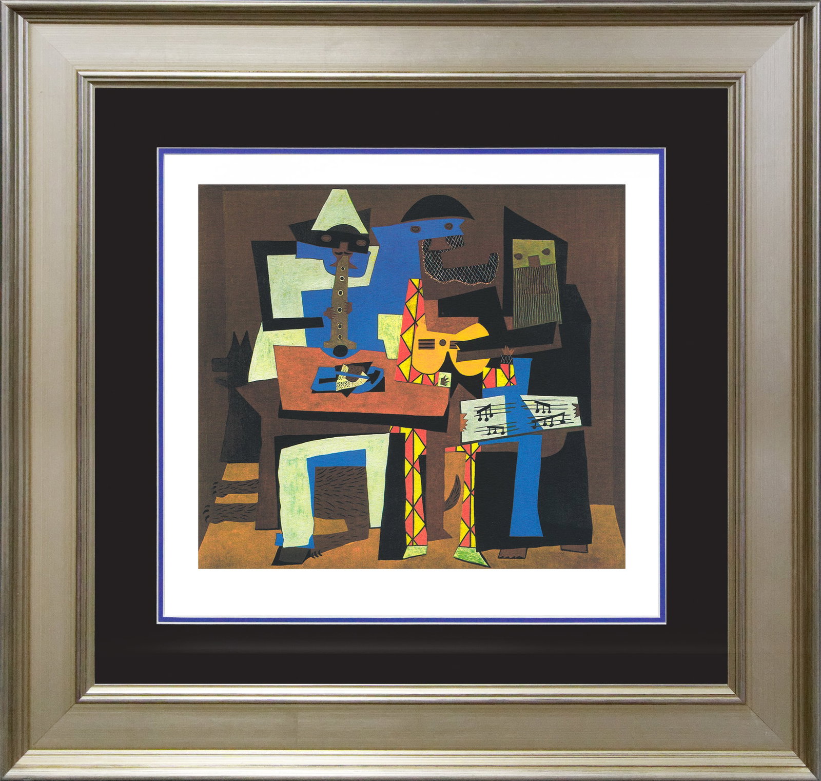 Pablo Picasso (Spanish 1881-1973) Three Musicians Pablo Picasso Limited Edition Collection Domaine: Three Muscians by Pablo Picasso (Spanish 1881-1973) Limited edition Lithograph Custom framed. Estate signed. From the Collection Domaine Picasso. Includes certificate of authenticity. Approx. 24 x 28.