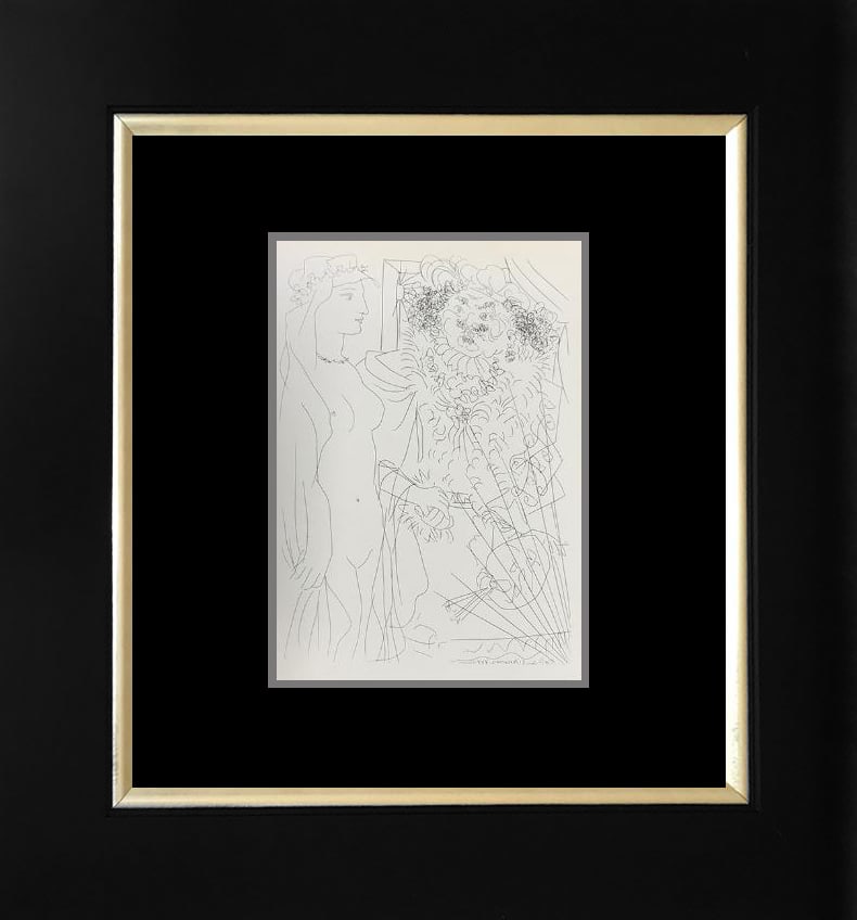Pablo Picasso (Spanish 1881-1973) lithograph printed in Paris on velin d'arches paper from the: Pablo Picasso (Spanish 1881-1973) lithograph printed in Paris from the Vollard Collection 1956 Paper size 10 x 8 inches, frame size approx. 24 x 20 inches. Custom framed. Includes certificate. Art Art