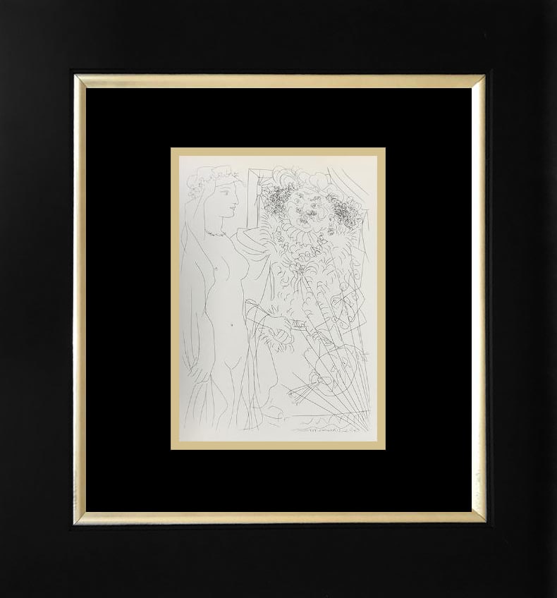 Pablo Picasso (Spanish 1881-1973) lithograph printed in Paris on velin d'arches paper from the: Pablo Picasso (Spanish 1881-1973) lithograph printed in Paris from the Vollard Collection 1956 Paper size 10 x 8 inches, frame size approx. 24 x 20 inches. Custom framed. Includes certificate. Art Art