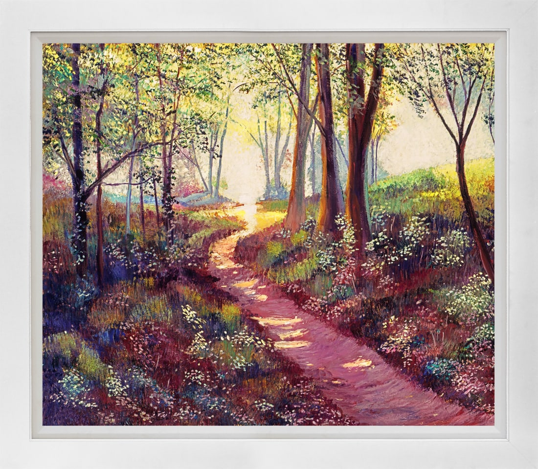 David Lloyd Glover (American 1949) Wildflowers along the Path Hand Embellished Painting on canvas: Hand Embellished Painting on canvas by David Lloyd Glover Hand signed by the artist. On canvas image size. Approx image size 18x24 inches. Custom framed and includes certificate. This work was purchas