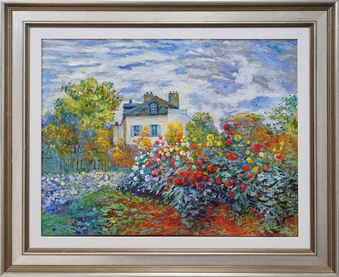 David Lloyd Glover (American 1949) oil painting on canvas Hommage to Claude Monet Garden at the (1 of 1)