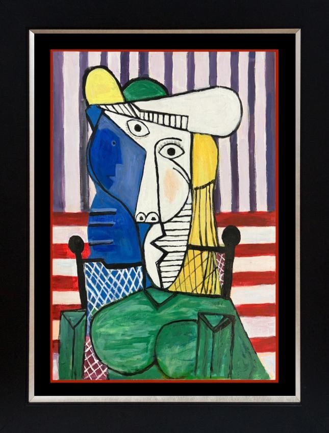 Pablo Picasso (Spanish 1881-1973) in the manner of Picasso oil painting on canvas: Pablo Picasso (Spanish 1881-1973) in the manner of Picasso oil painting on canvasoil painting on canvas in the manner of Pablo Picasso on canvas. Approx 30x24 inches Custom framed. Includes documentat