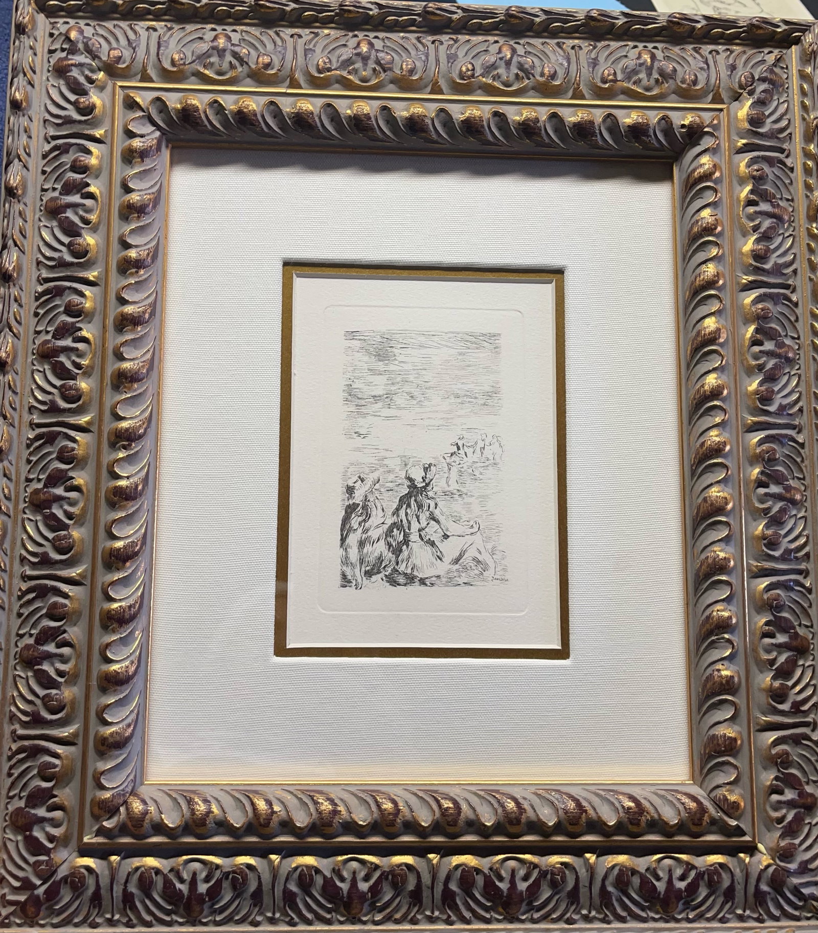 Pierre Renoir (French 1841-1919) Etching: Pierre Renoir (French 1841-1919) Etching Approx 18x14 inches. This etching was produced from the original copper plates from 1919 before Renoir's death. This was printed by hand in Paris. Custom frame