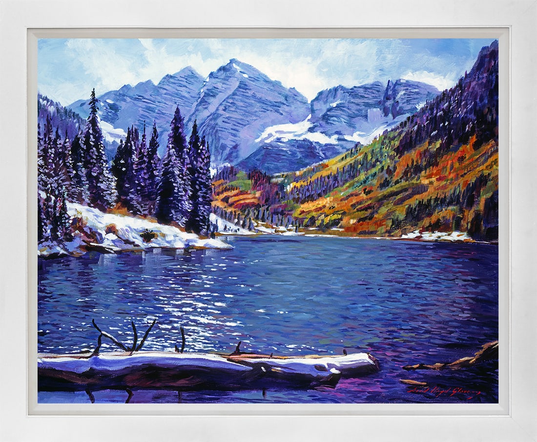 David Lloyd Glover (American 1949) Maroon Bells Solitude Mixed Media Original David Lloyd Glover: Mixed Media Original Painting on canvas David Lloyd Glover One of a kind. Hand signed by the artist. On canvas Approx image size 18x24 inches Custom framed and includes certificate This work was purch