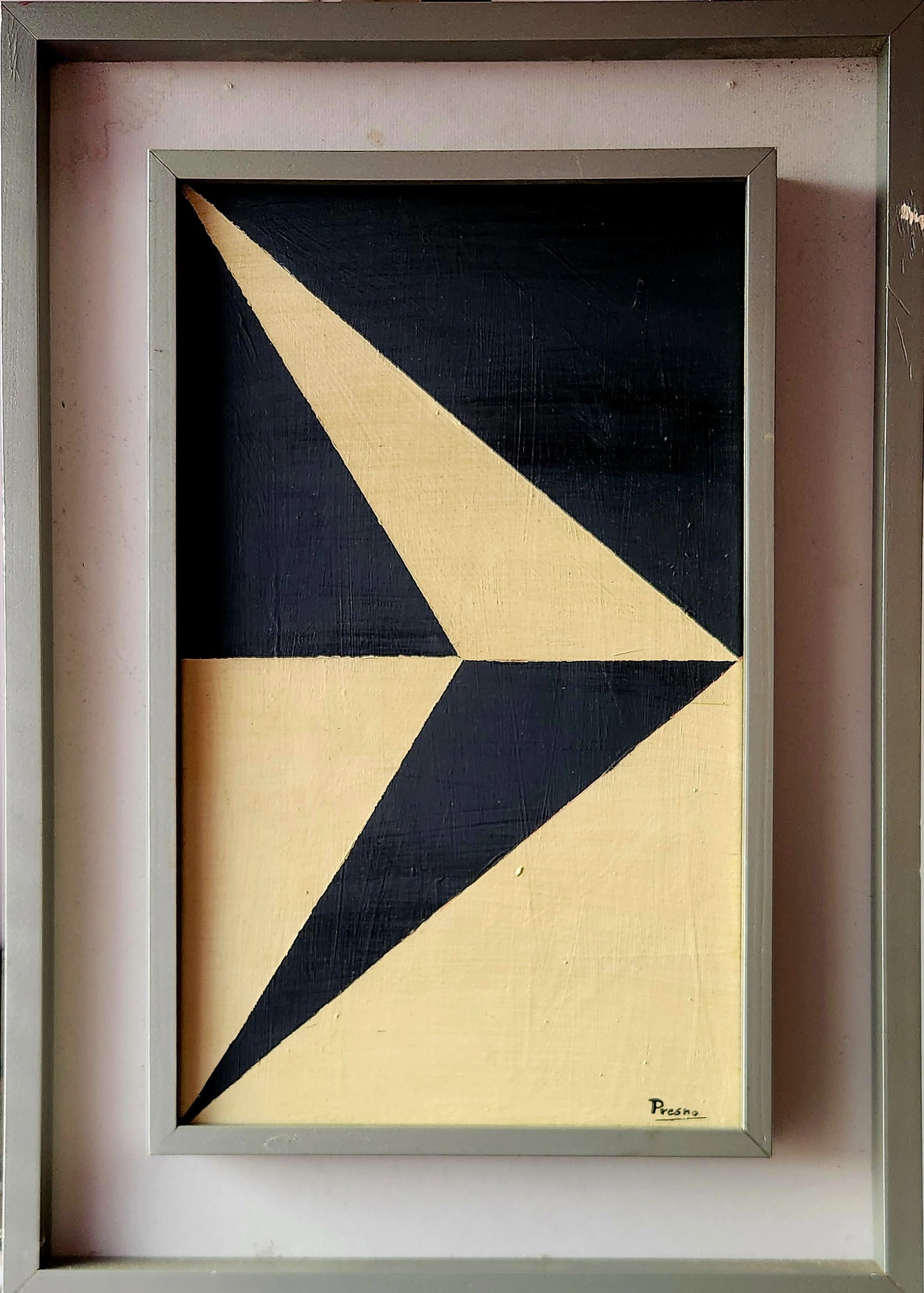 Old Geometric Painting by Lincoln Presno: Old Geometric Painting by Lincoln PresnoArtwork dimensions: 20? x 13?Framed dimensions: 27? x 19?Lincoln Presno (1917-1991)Artist born in Montevideo on January 6, 1917.He studied drawing and painting 