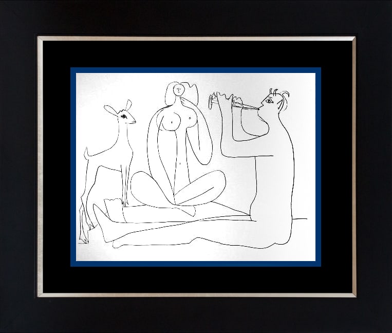 Picasso (Spanish 1881-1973) Original Lithograph 1955 Antibes Collection: Pablo Picasso (Spanish 1881-1973) Lithograph 1956 Mourlot Press in Paris France. These 1956 Picasso Antibes Lithographs are highly sought after Includes certificate. Custom framed Approx 22x18 inches 