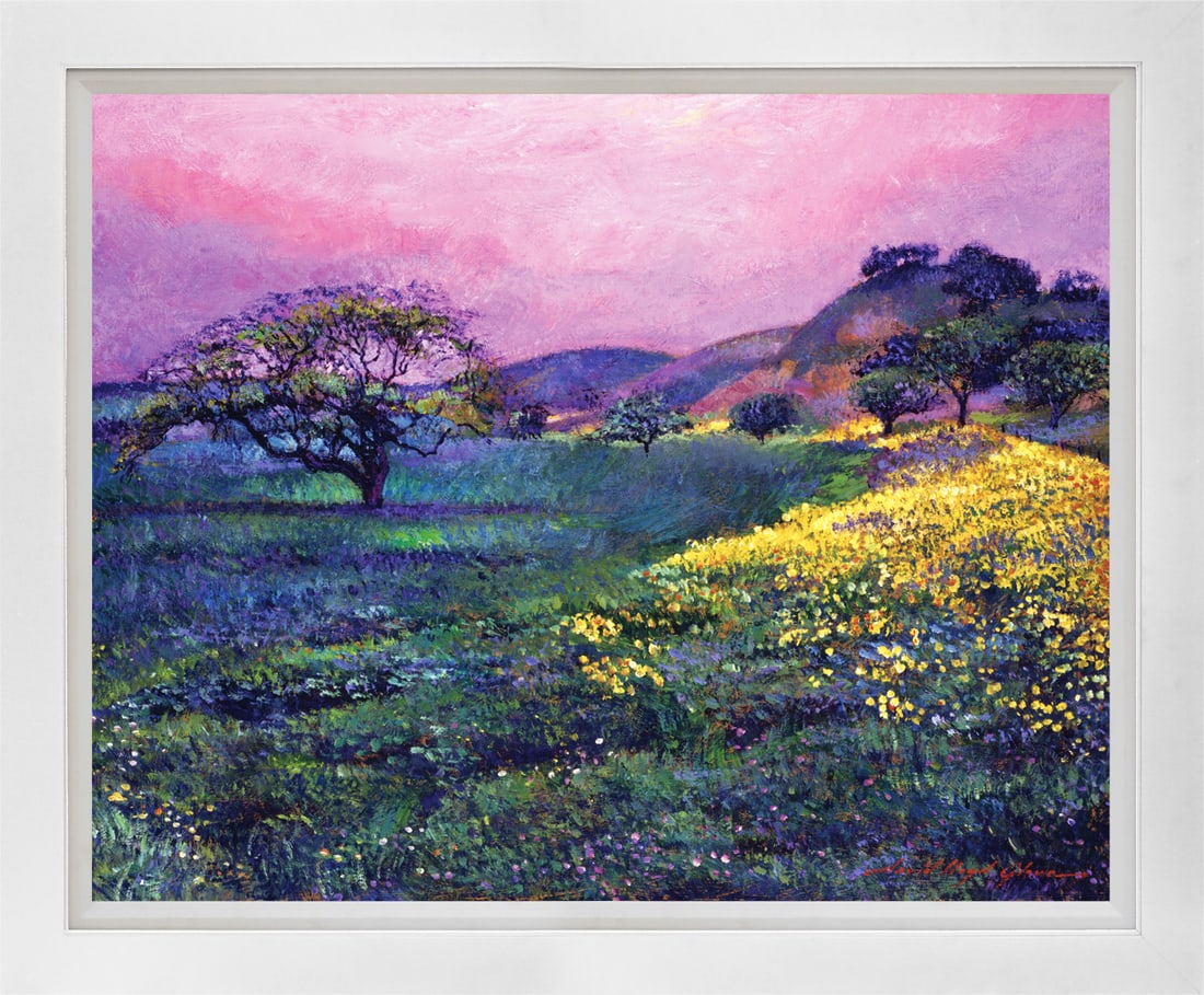 David Lloyd Glover (American 1949) Wildflower Fields Mixed Media Original Painting on canvas by: Mixed media on canvas by David Lloyd Glover. Hand signed by the artist. On canvas image size. Approx image size 18x24 inches. Custom framed and includes certificate. This work was purchased directly f