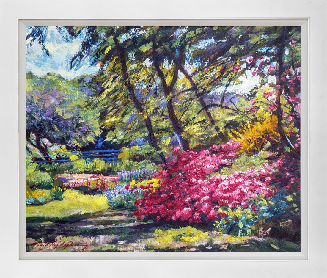 David Lloyd Glover (American 1949) Spring Floral Sunshine Original Mixed Media Painting on canvas by: Mixed media on canvas by David Lloyd Glover Hand signed by the artist. On canvas image size Approx image size 18x24 inches Custom framed and includes certificate This work was purchased directly from 