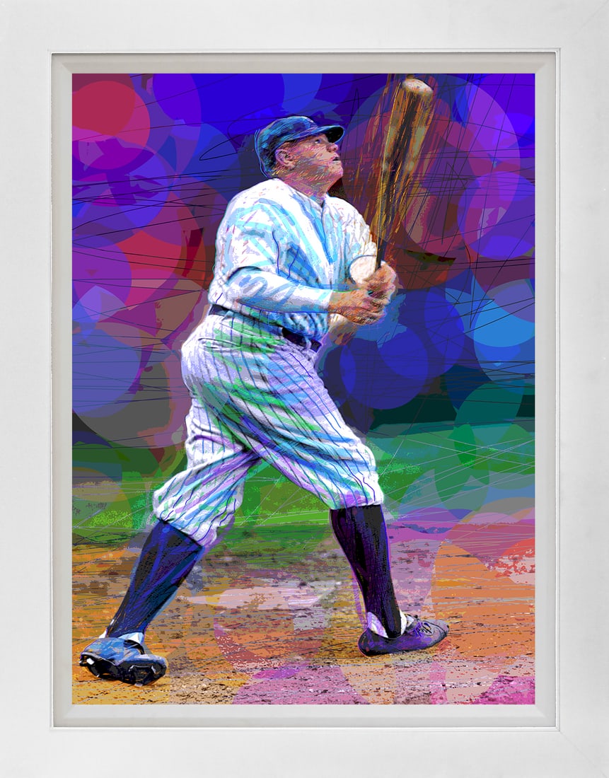 David Lloyd Glover (American 1949) Babe Ruth Hand Embellished Painting on canvas by David Lloyd: Babe Ruth Hand Embellished Painting on canvas by David Lloyd Glover Hand signed by the artist. On canvas Approx image size 18 x 24 inches Custom framed and includes certificate This work was