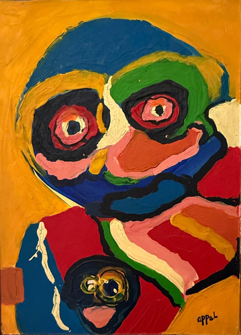 Oil painting on board in the manner of Karl Appel (Dutch 1921-2006)