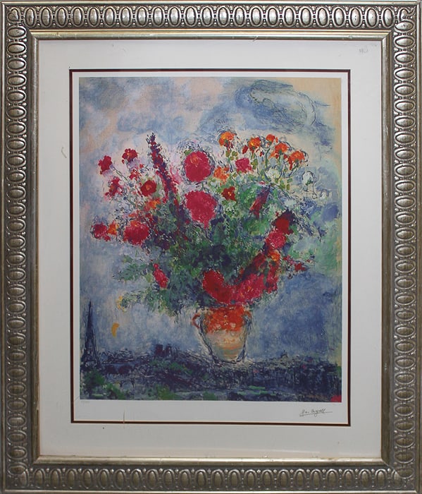 Marc Chagall (Russian-French 1887-1985) Marc Chagall (Russian-French 1887-1985) Bouquet Over City: Marc Chagall (Russian-French 1887-1985) Bouquet Over City Limited Edition LithographBouquet Over City- Marc Chagall. Limited Edition lithograph Marc Chagall. Includes certificate of authenticity. Appr