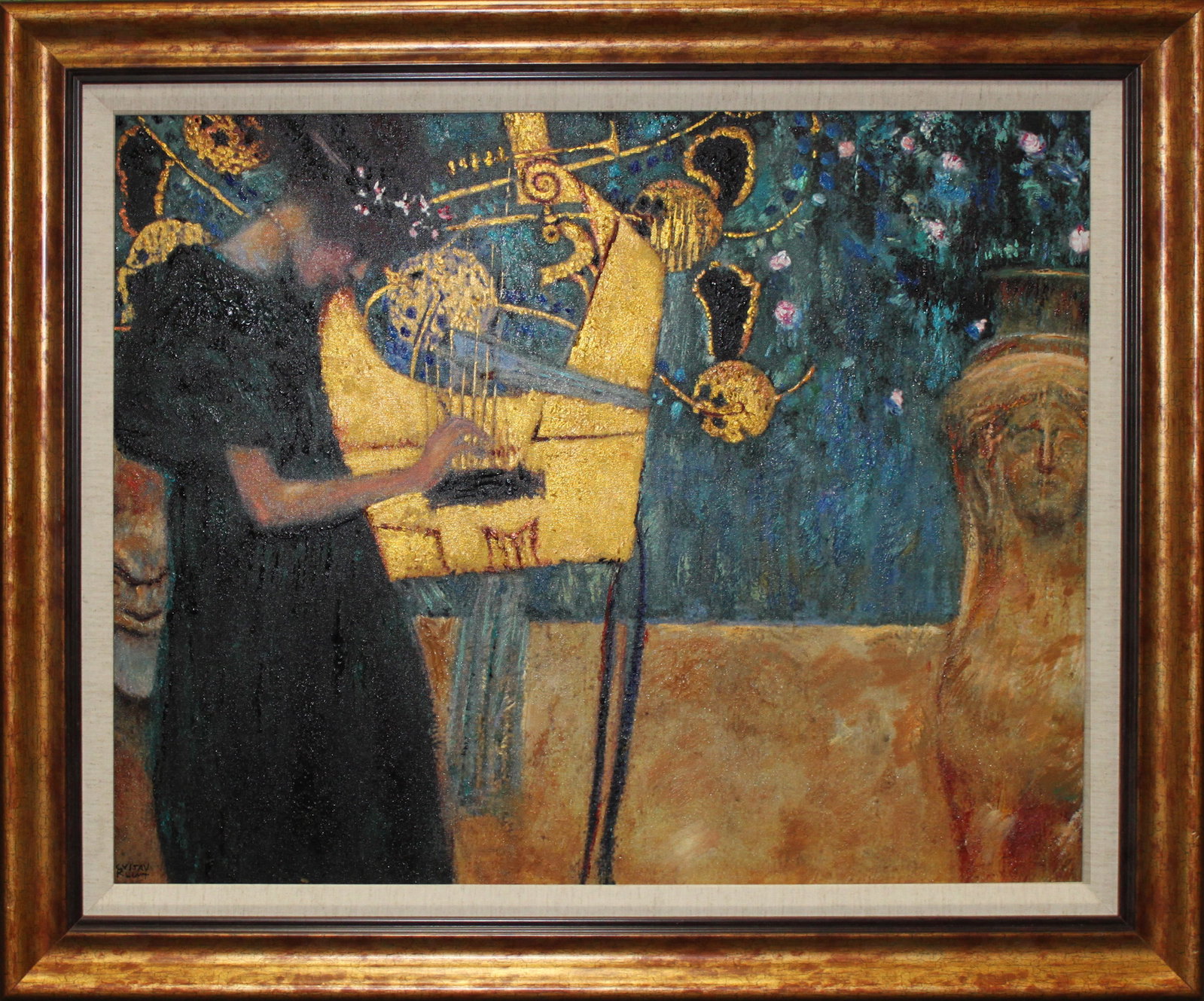 Gustav Klimt (Austrian 1862-1918) Limited Edition painting ink on canvas Allegory of Music After: Gustav Klimt (Austrian 1862-1918) Allegory of Music - Gustav Klimt. Limited Edition ink on archival canvas. The signature is in the plate. Includes Certificate of Authenticity. Approx.20 x 24. Custom 