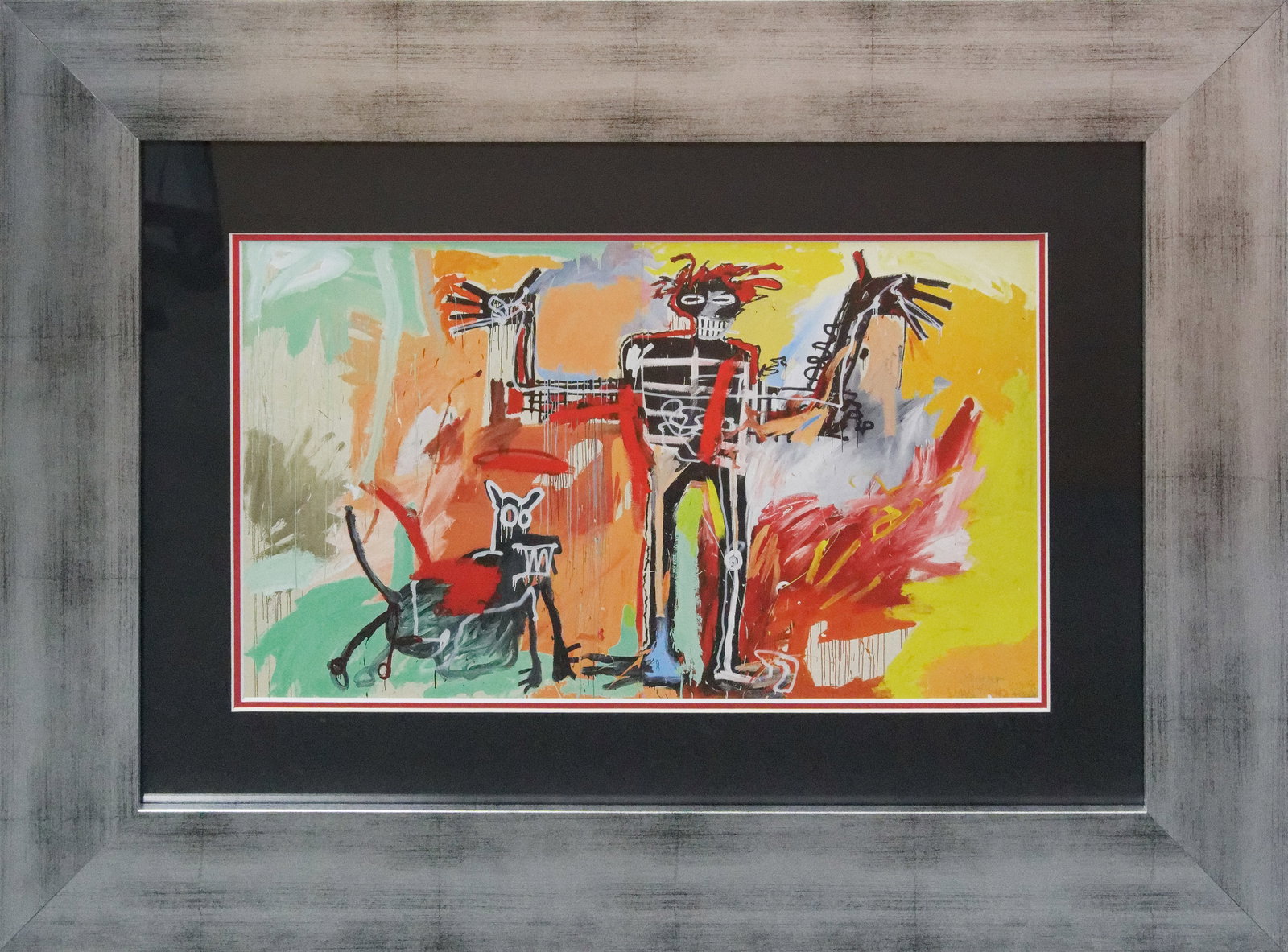Jean-Michel Basquiat Jean-Michel Basquiat (American 1960-1988) Lithograph from 1984.: Jean-Michel Basquiat (American 1960-1988) Color Plate Lithograph from 1984. Approx. 28x20 inches. Professionally framed. Includes certificate. Art Artwork Artist.