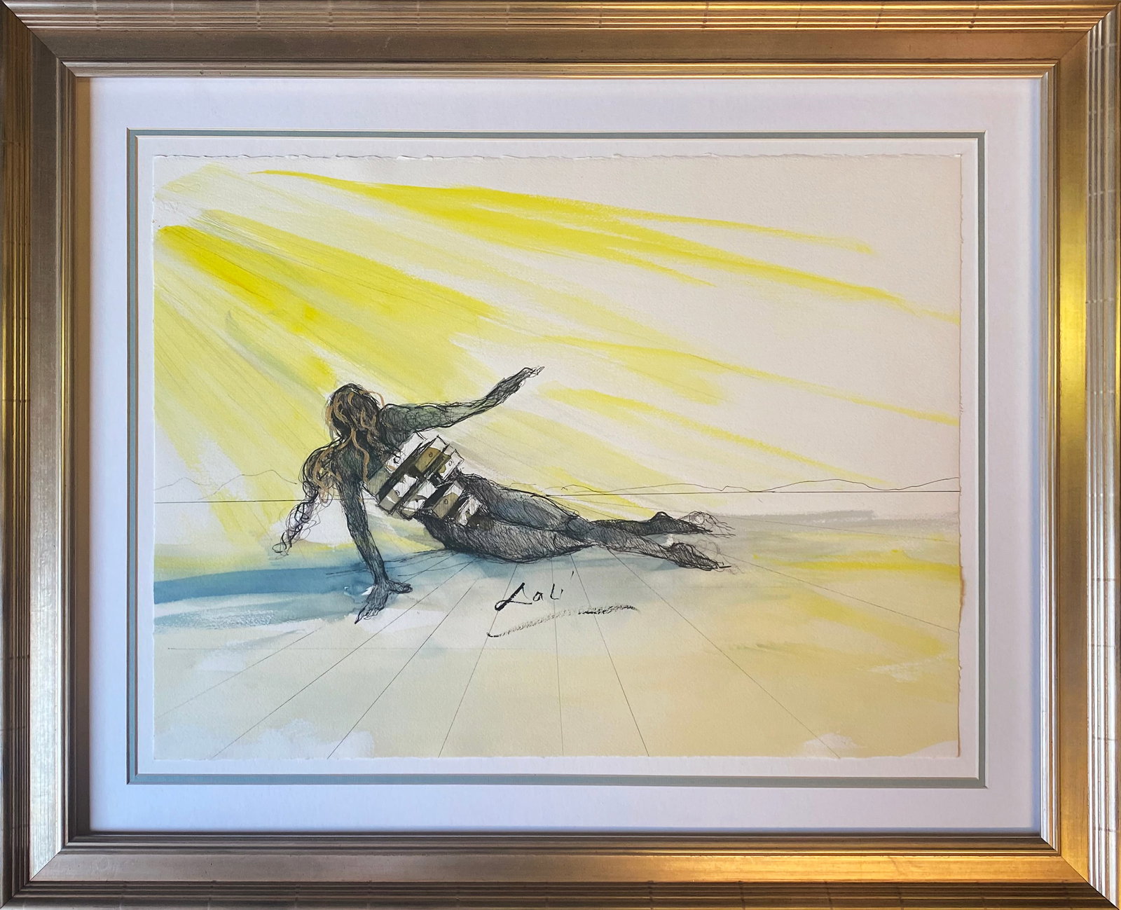 Salvador Dali (Spanish 1904-1989) Watercolor and Ink painting on archival Arches paper in the style: Salvador Dali (Spanish 1904-1989) Watercolor and Ink on archival Arches paper in the style of Magritte Approx 26x20 inches image size custom framed Includes documentation Art Artwork Artist.