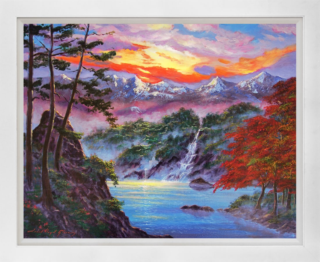 David Lloyd Glover (American 1949) Water sounds in the Lake Mixed Media Original Painting on canvas: Mixed media on canvas by David Lloyd Glover Hand signed by the artist. On canvas image size. Approx image size 18x24 inches Custom framed and includes certificate. This work was purchased directly fro
