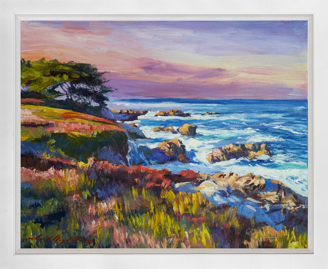 David Lloyd Glover (American 1949) Evening at Sea Original Mixed Media Painting on canvas David: Mixed Media Original Painting on canvas David Lloyd Glover One of a kind original. Hand signed by the artist. On canvas Approx image size 24 x18 inches. Custom framed and includes certificate This wor