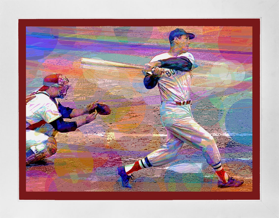David Lloyd Glover (American 1949) Ted Williams Mixed Media Original Painting on canvas by David: Original Mixed Media Painting on canvas by David Lloyd Glover Hand signed by the artist. On canvas. Approx image size 18x24 inches Custom framed and includes certificate. This work was purchased direc