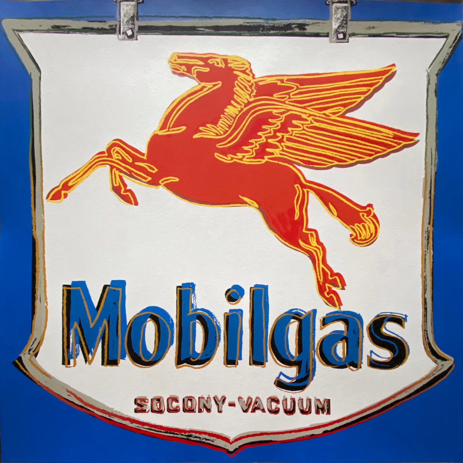 Andy Warhol (American 1928-1987) Screenprint Mobilgas 1985 from the Ads Suite Serigraph.: Andy Warhol (American 1928-1987)Serigraph. Screenprint and Colophon. 1985. Approx 38x38 inches. This proof was made outside the regular edition during the process of image development and production. 