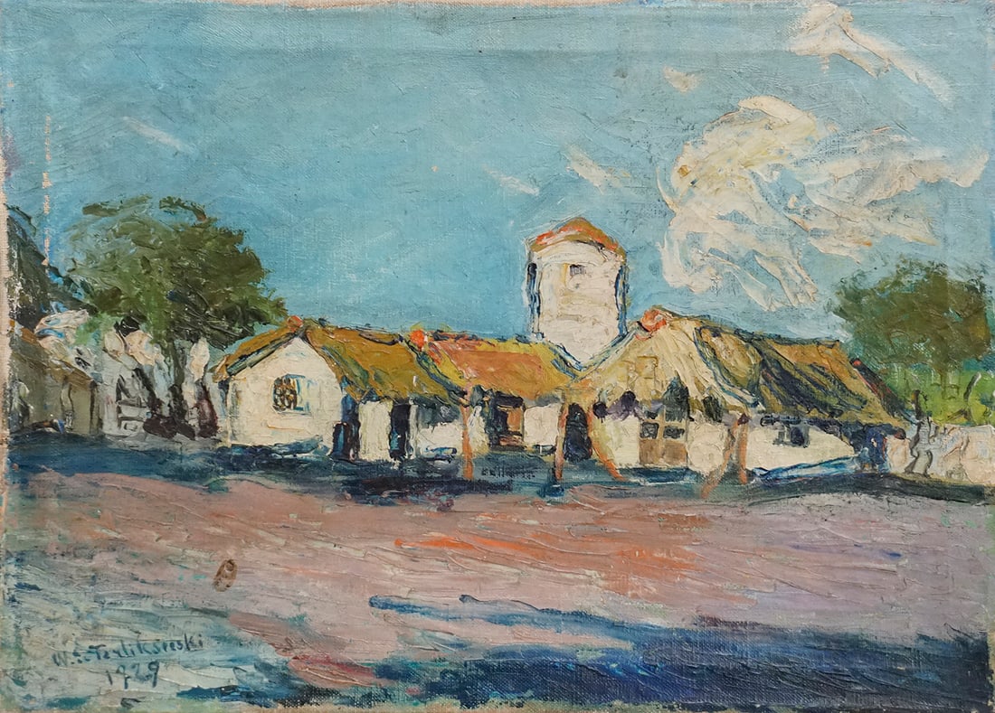 Vladimir Terlikowski (1873-1951) Original oil painting on canvas: Wladimir Terlikowski (1873-1951) oil painting on canvas 16x12 inches House on the Prairie. Provenance available upon request. Wladimir de Terlikowski was born into a noble family in Poraj, Poland near
