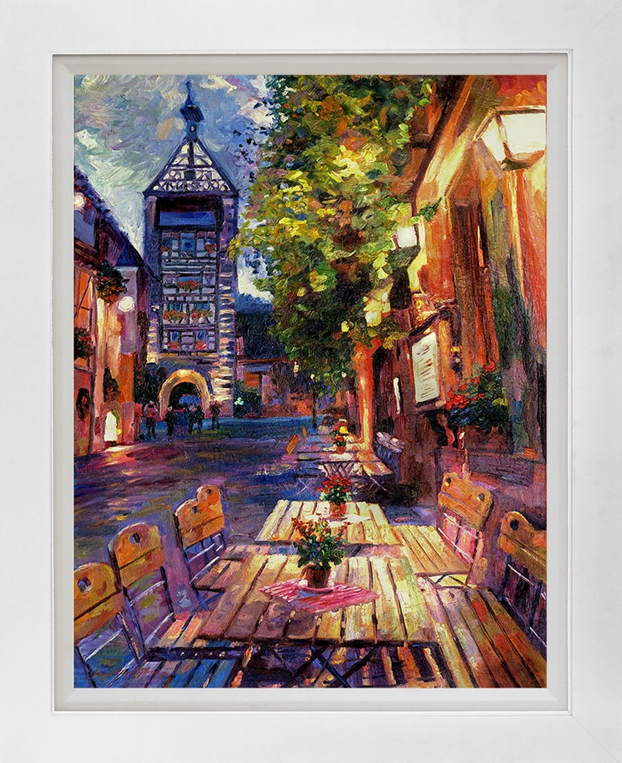 David Lloyd Glover (American 1949) Night Bistro Hand Embellished Painting canvas David Lloyd Glover: Night Bistro Hand Embellished Painting on canvas by David Lloyd Glover Hand signed by the artist. Limited Edition of 8. On canvas image size Approx image size 18x24 inches. Custom framed and includes 