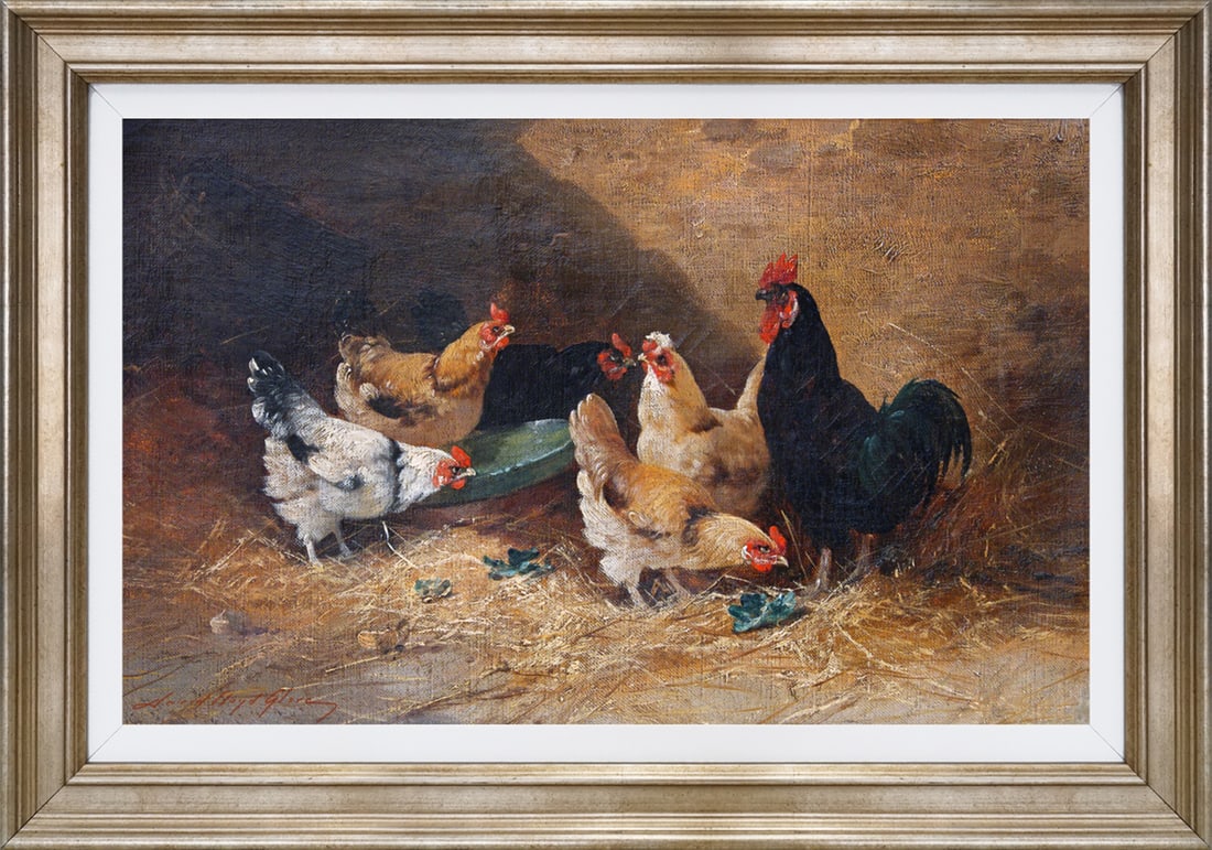 David Lloyd Glover (American 1949) Roosters and Chickens Hand Embellished Painting on canvas by: Roosters and Chickens Hand Embellished Painting Limited Edition on canvas by David Lloyd Glover Hand signed by the artist. On canvas image size. Approx image size 18x24 inches Custom framed and includ