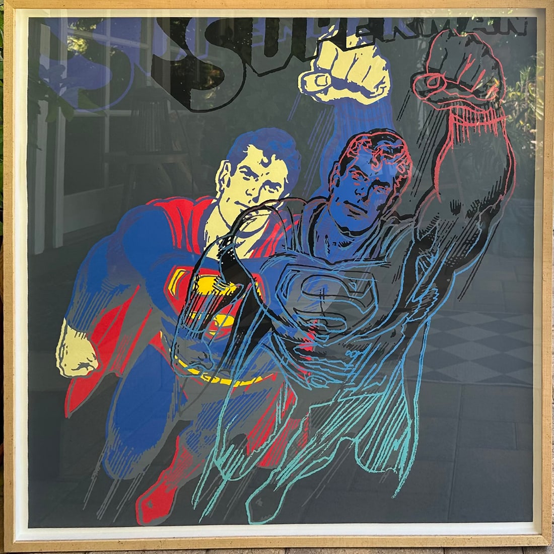 Andy Warhol (American, 1928-1987) Silkscreen with Diamond Dust Superman. 1981 Serigraph: Andy Warhol (American, 1928-1987) Silkscreen with Diamond Dust Superman. 1981 Serigraph Andy Warhol Superman. Serigraph Screenprint and Colophon with Diamond Dust. 1981. Approx 38x38 inches. This work