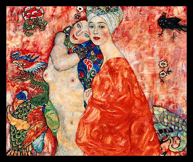 Gustav Klimt (Austrian 1862-1918) Limited Edition painting on Canvas Friends after Gustav Klimt: Gustav Klimt (Austrian 1862-1918) Hand Embellished Painting on canvas after Klimt Signed in the plate Limited Edition of 25 Approx 24 x 30