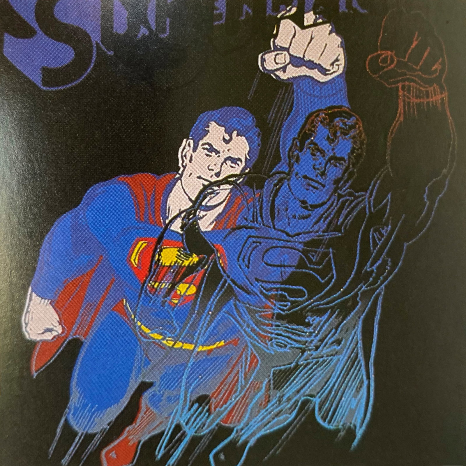 Andy Warhol (American, 1928-1987) Silkscreen with Diamond Dust Superman. 1981 Serigraph: Andy Warhol (American, 1928-1987) Silkscreen with Diamond Dust Superman. 1981 SerigraphAndy Warhol Superman. Serigraph Screenprint and Colophon with Diamond Dust. 1981. Approx 38x38 inches. This worki