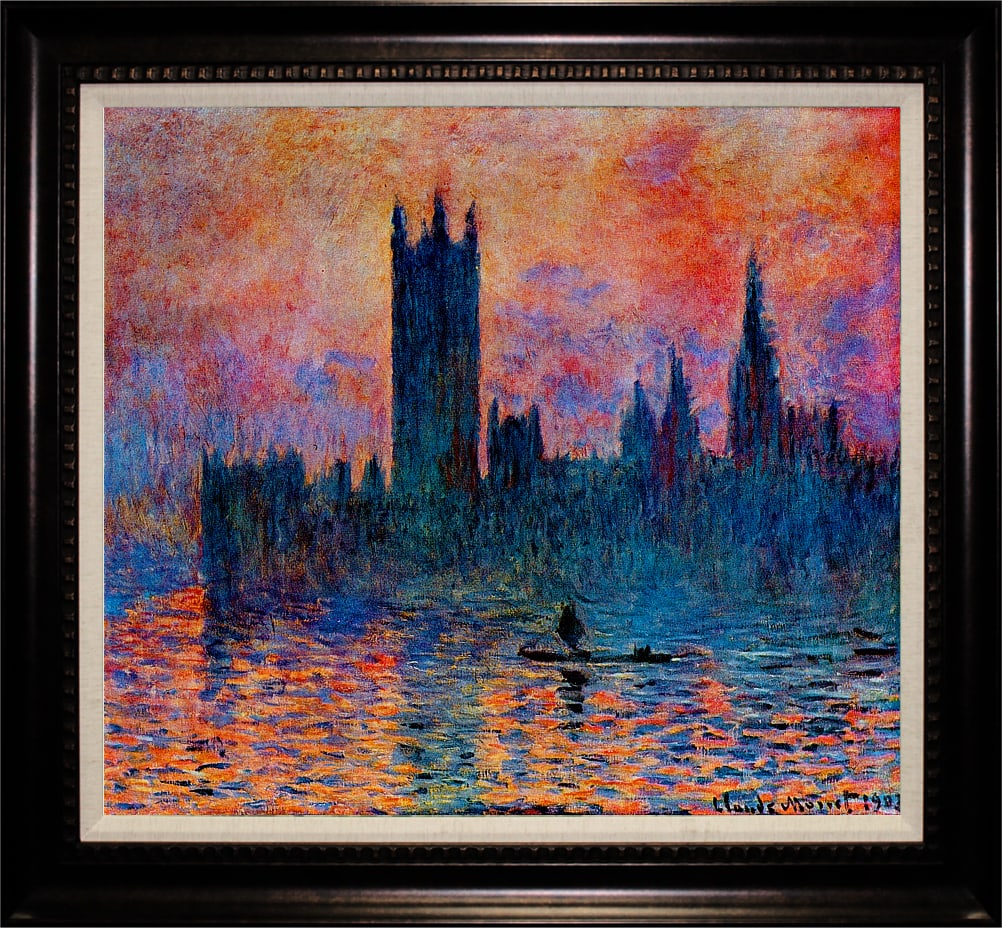 Claude Monet (French 1840-1926) Parliament Buildings Hand Embellished Painting on canvas after Monet: Claude Monet (French 1840-1926) Parliament Buildings Hand Embellished Painting on canvas Limited Edition after Monet The signature is in the plate. Custom framed. Includes documentation Approx 26x30 i