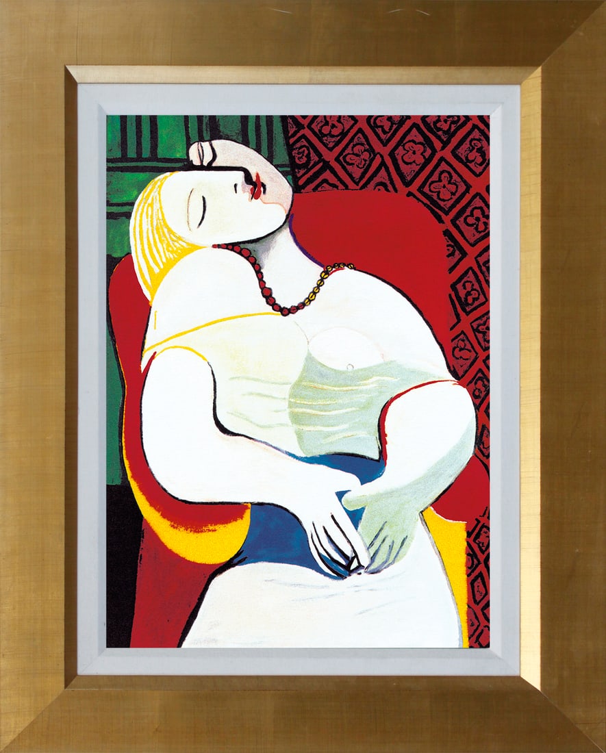 Pablo Picasso (Spanish 1881-1973) Collection Domaine. The Dream Limited Edition Lithograph on: Pablo Picasso (Spanish 1881-1973) Collection Domaine. The Dream Limited Edition on canvas.The Dream Pablo Picasso Limited edition on canvas Custom framed. Estate signed. From the Collection Domaine