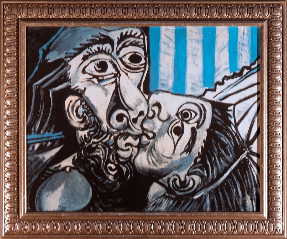 Pablo Picasso (Spanish 1881-1973) Collection Domaine Limited Edition Kiss Lithograph: Pablo Picasso (Spanish 1881-1973) Collection Domaine on canvas the signature is in the plate. Limited Edition Signed by the estate. Includes certificate of authenticity. Approx 28x30 inches.