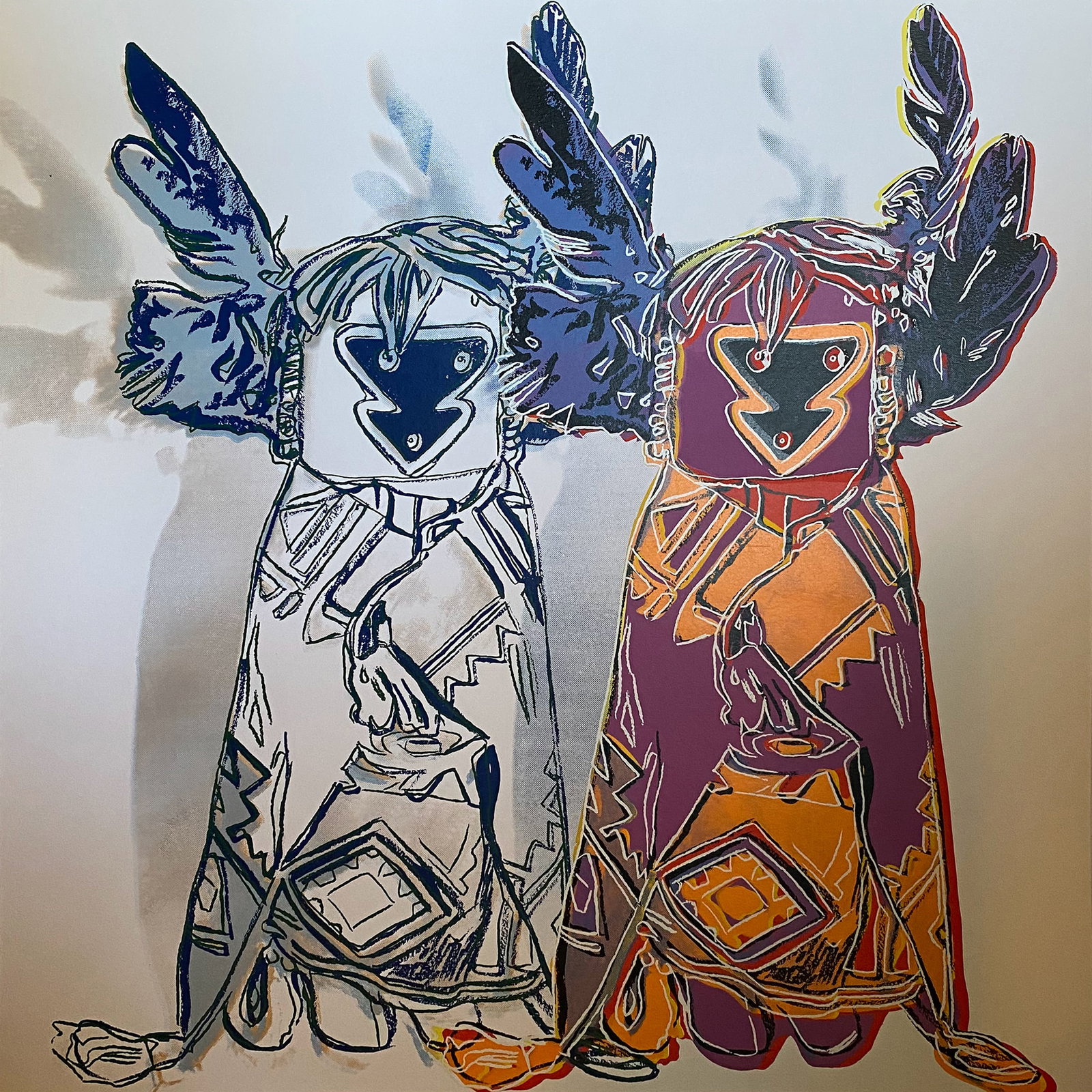 Andy Warhol (American, 1928-1987) Screenprint Kachina Dolls 1986 from the Cowboys and Indians Suite: Andy Warhol (American, 1928-1987) Screenprint Kachina Dolls 1986 from the Cowboys and Indians Suite SerigraphAndy Warhol Kachina Dolls. Serigraph Screenprint and Colophon. 1986. Approx 36x36 inches. T